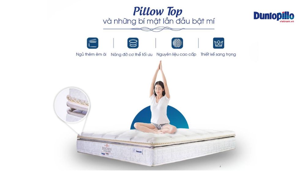 5 ưu điểm nệm lò xo Dunlopillo Duchess 2 Nệm lò xo Dunlopillo Duchess có hệ thống lò xo cứng chắc, lớp đệm êm ái thoải mái tuyệt đối