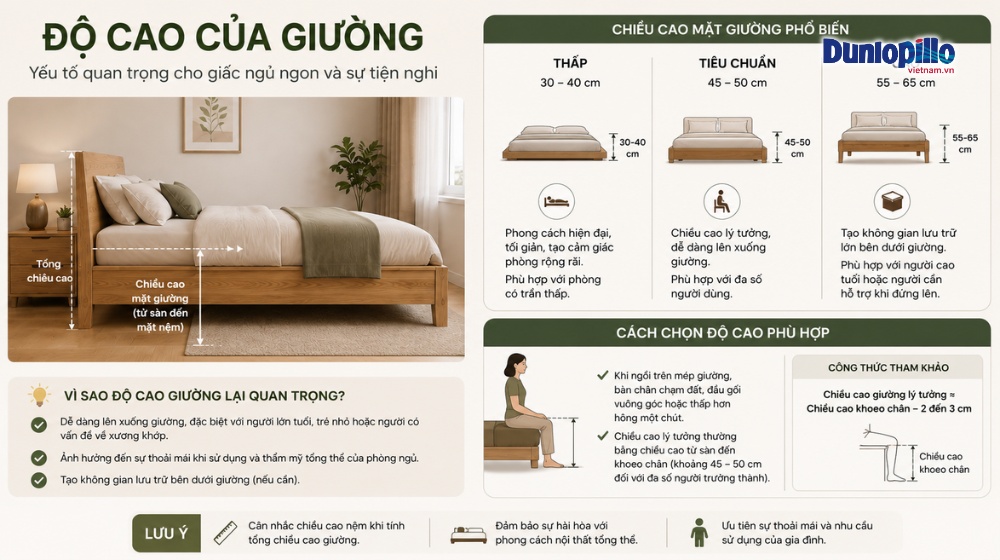 Độ cao giường ngủ cũng là yếu tố cần quan tâm