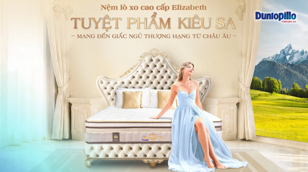 Nệm lò xo Dunlopillo Elizabeth có thiết kế sang trọng, đẳng cấp