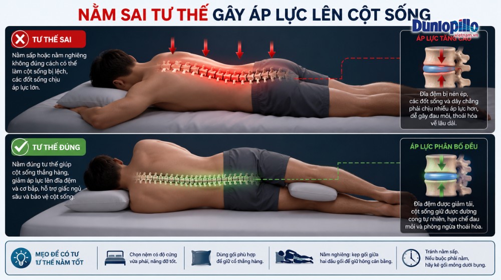 Nằm sai tư thế gây áp lực lên cột sống