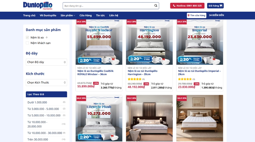 Mua nệm lò xo Dunlopillo chính hãng tại Dunlopillovietnam.vn