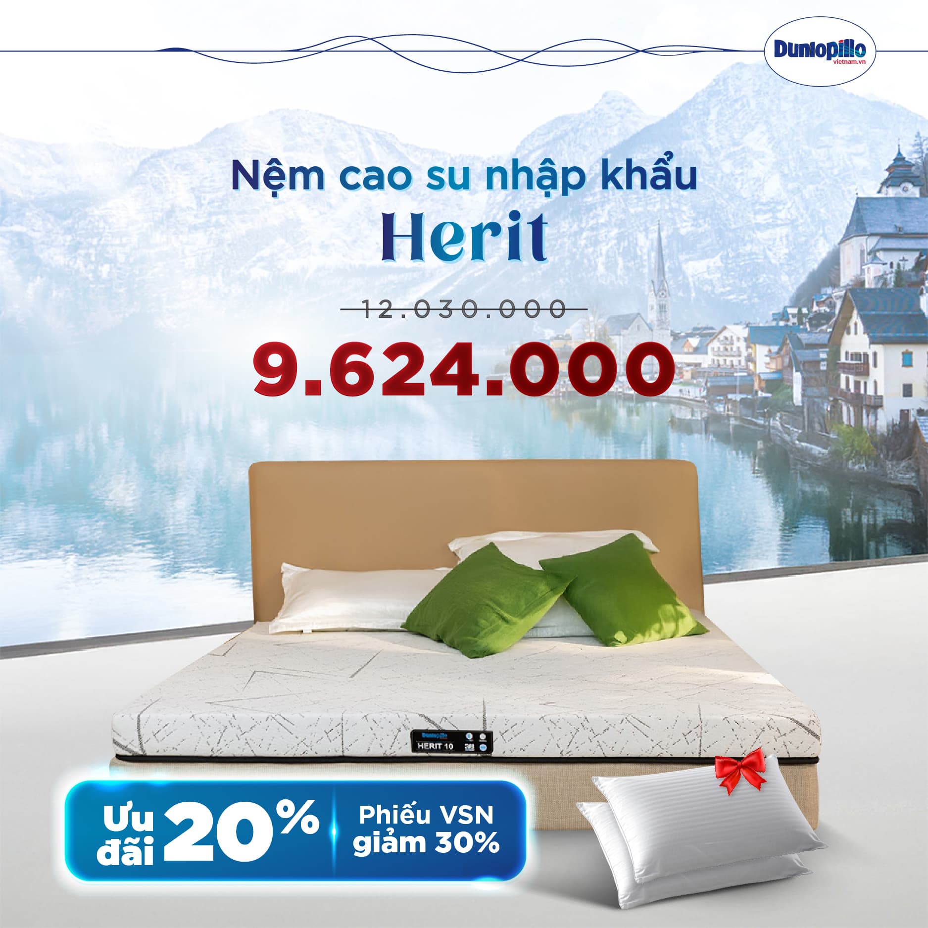 Nệm Dunlopillo khuyến mãi Herit