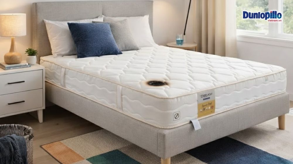Nệm lò xo Dunlopillo Dream có áo nệm vải kháng cháy đạt chuẩn EN 597-1