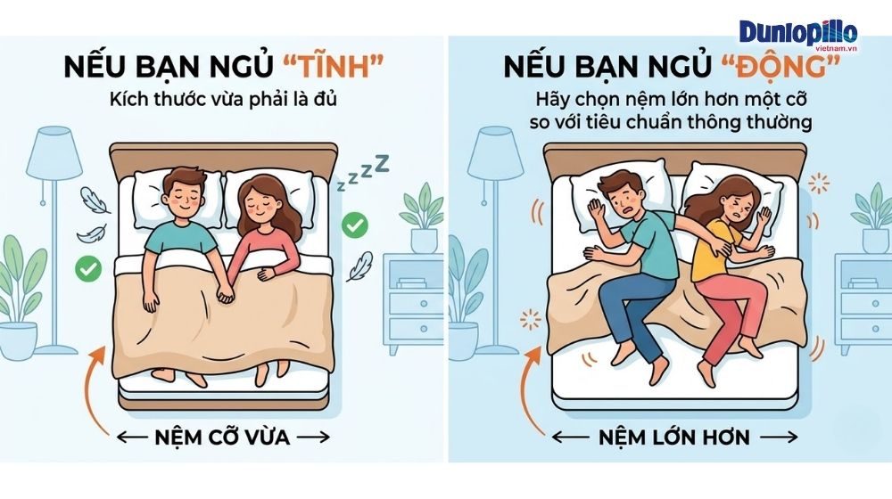 Chọn kích thước nệm phù hợp với thói quen ngủ