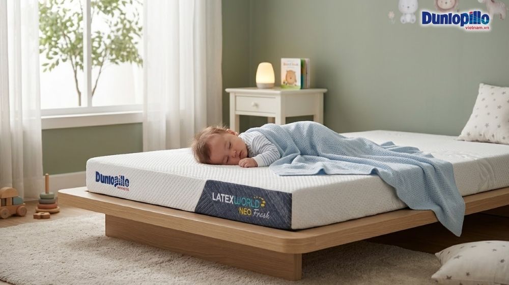 Nệm cao su kháng khuẩn Dunlopillo an toàn cho bé yêu