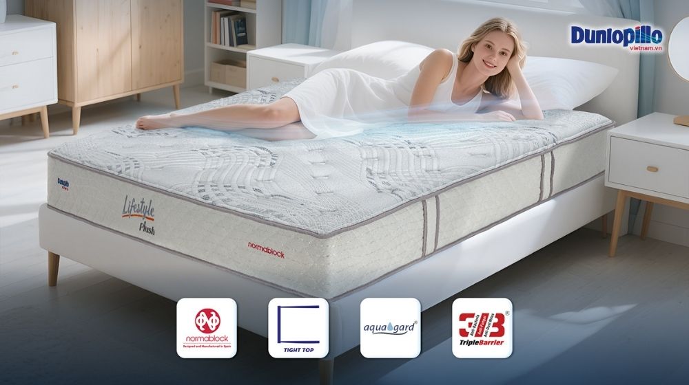 Nệm lò xo Dunlopillo Lifestyle Plush với thiết kế phù hợp cho giới trẻ
