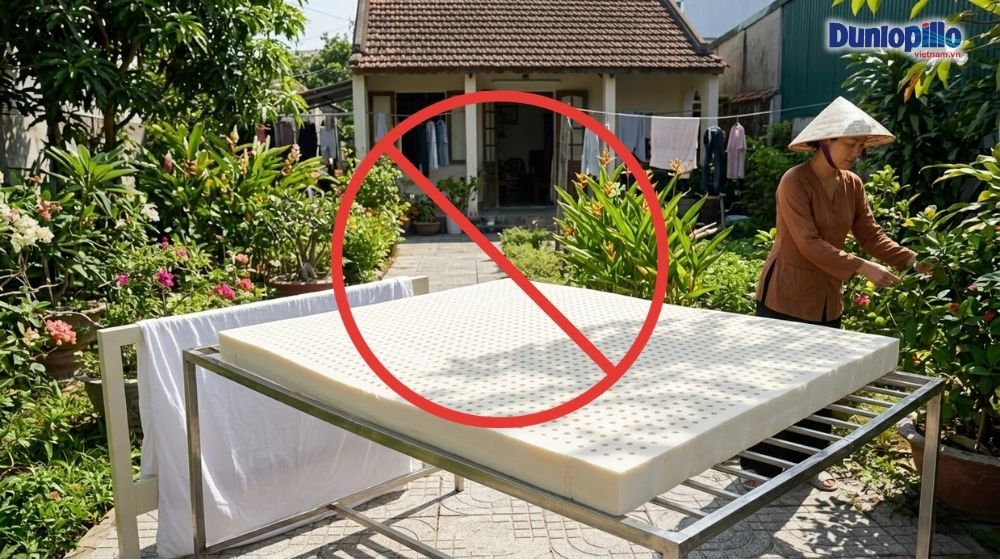 Phơi nệm trực tiếp dưới ánh nắng mặt trời là cách làm sai