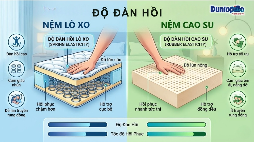 Độ đàn hồi và cảm giác khi nằm của 2 dòng nệm