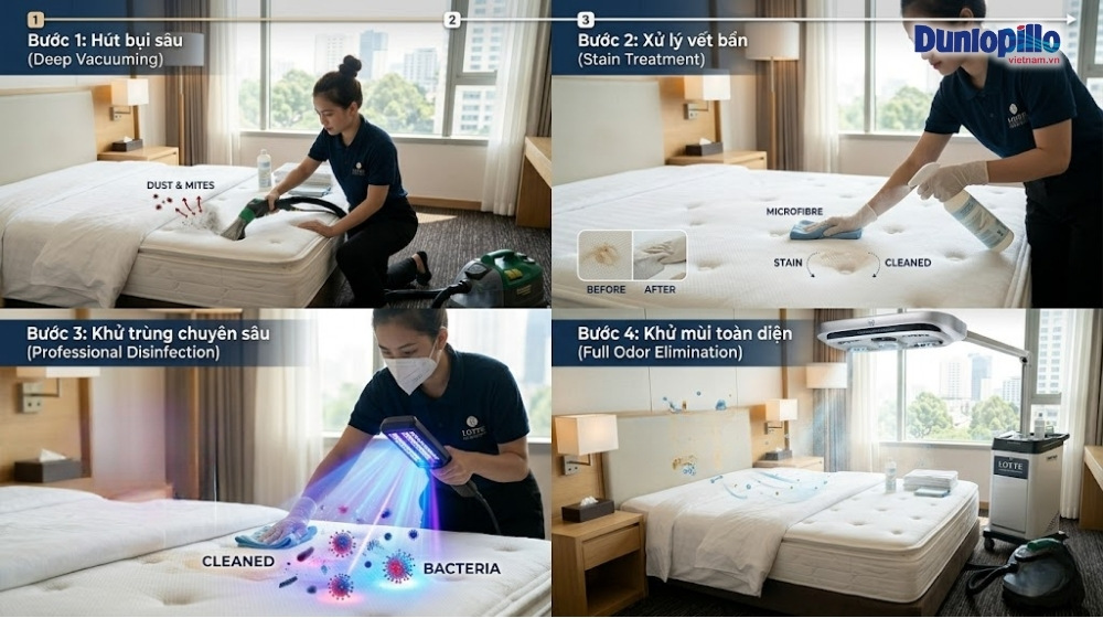 Các bước vệ sinh nệm khách sạn đúng chuẩn