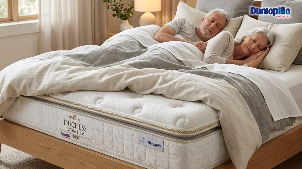 Người lớn tuổi bị đau nhức xương có thể dùng nệm lò xo túi Honeycomb như dòng Dunlopillo Duchess