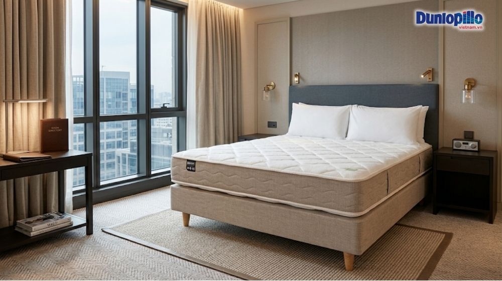 Nệm khách sạn Dunlopillo có áo nệm vải kháng cháy đạt chuẩn EN 597-1