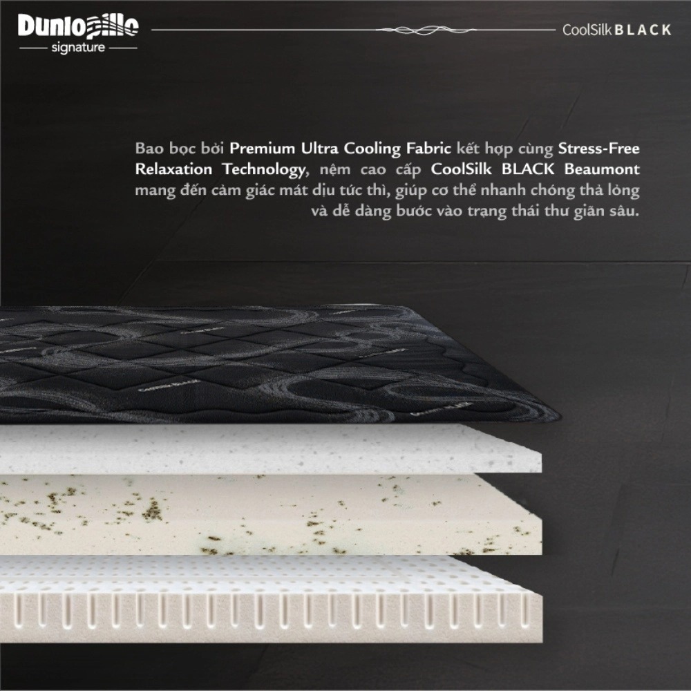 Lớp cao su đặc biệt của nệm lò xo Dunlopillo CoolSilk BLACK Beaumont