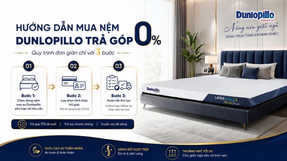 Mua nệm cao su Dunlopillo trả góp đơn giản qua 3 bước