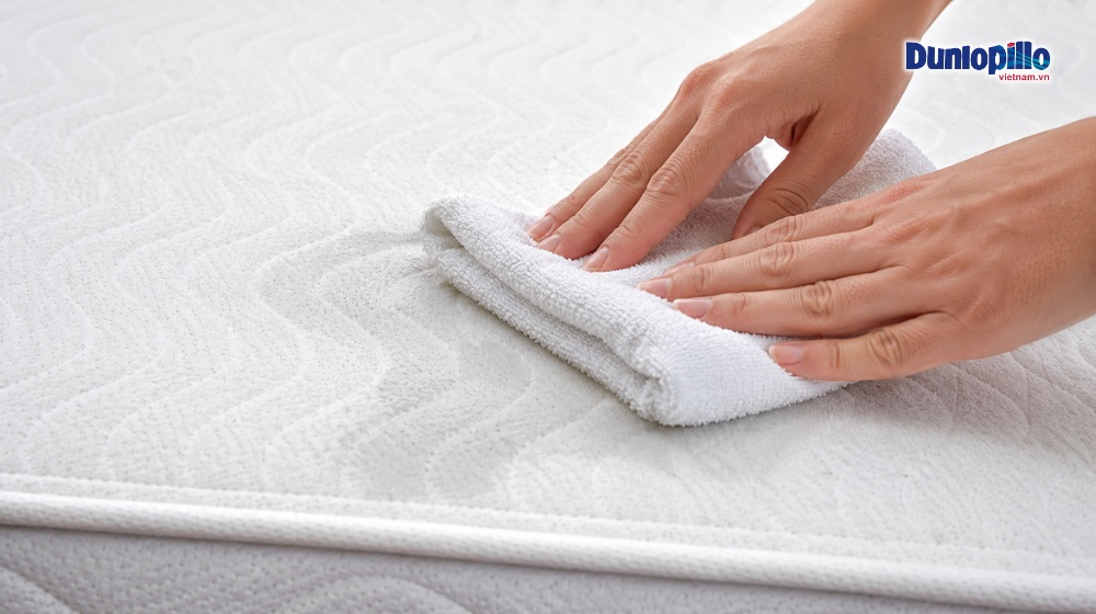 Nếu nệm bị ướt, hãy dùng khăn khô để thấm hút nước