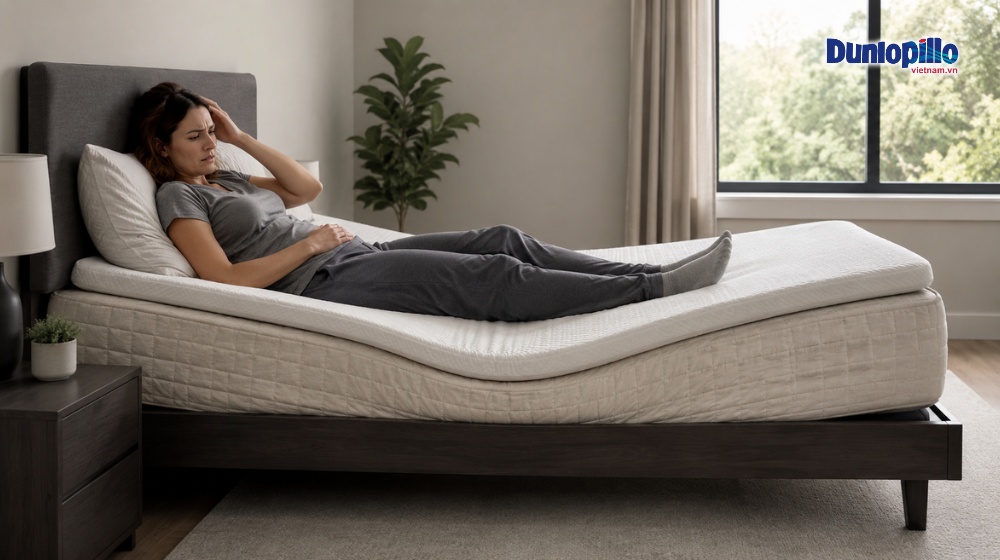 Trường nệm nệm bị lún topper không hỗ trợ tạo độ phẳng khi nằm