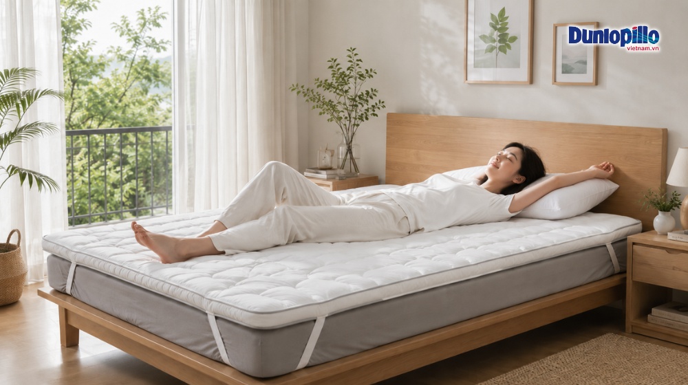 Trải topper trên nệm giúp tăng độ êm ái khi nằm