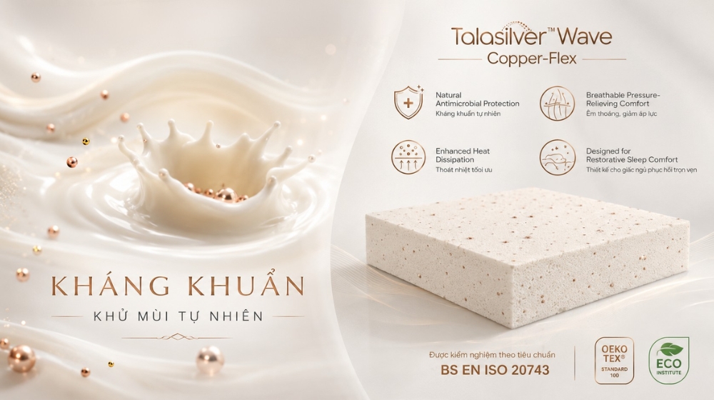 Talasilver™ Wave Copper-Flex - công nghệ cao su thế hệ mới của Dunlopillo