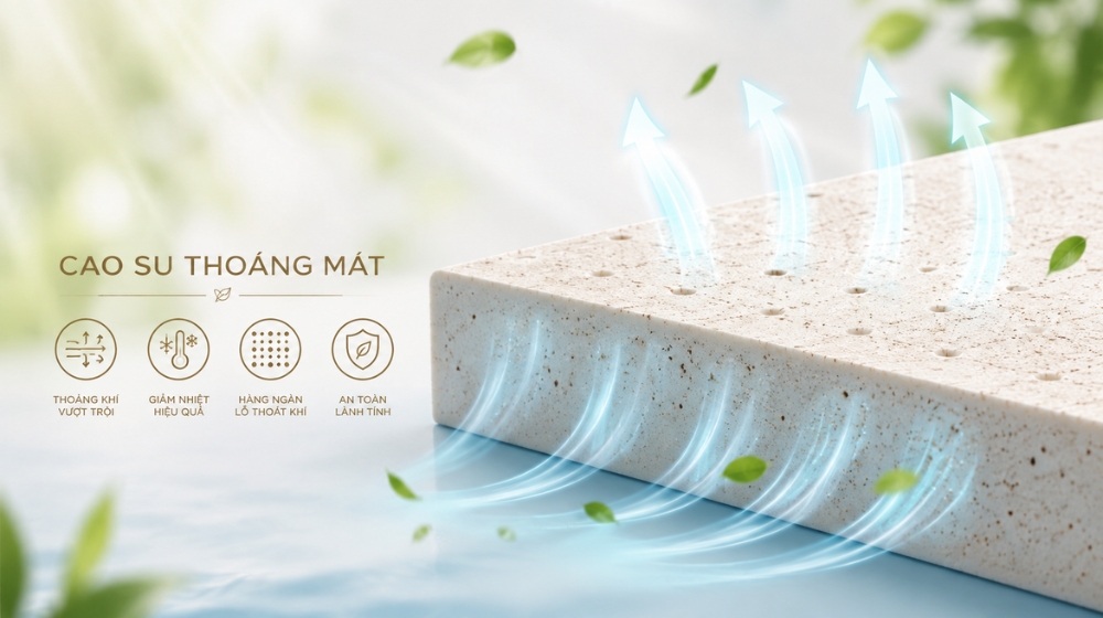 Lớp cao su thoáng mát giúp hạn chế nóng lưng