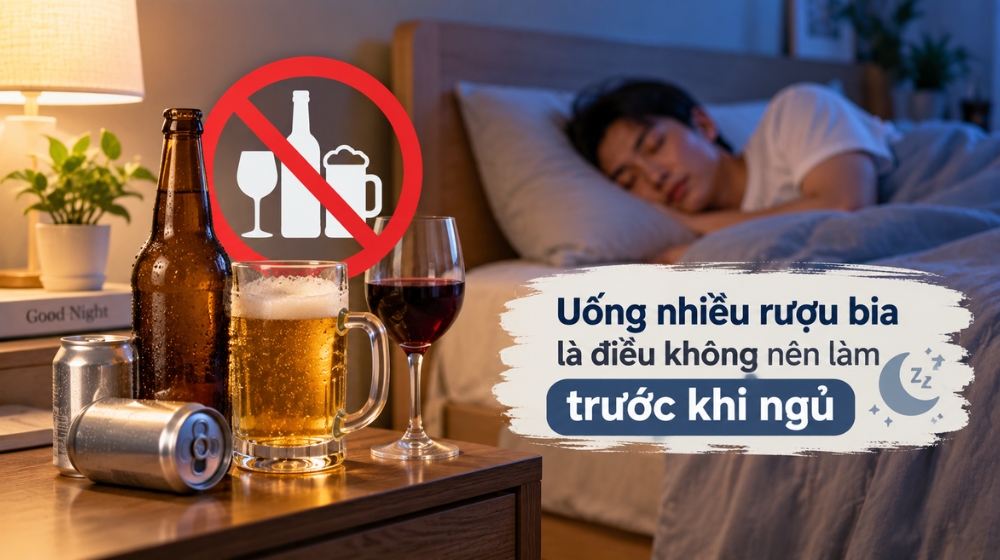 Uống nhiều riệu bia là điều không nên làm trước khi ngủ