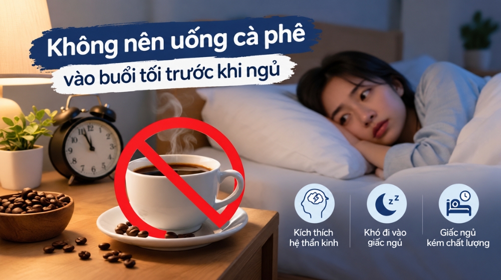 Không nên uống cà phê vào buổi tối trước khi ngủ